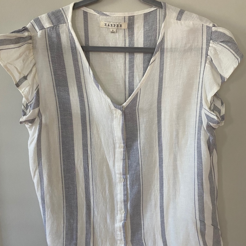 Flutter Sleeve Striped Blouse